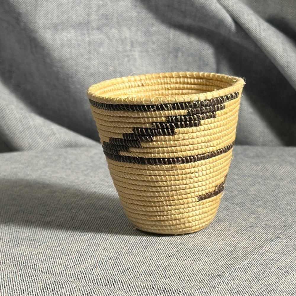 Tan and Black Geometric Accent Basket
